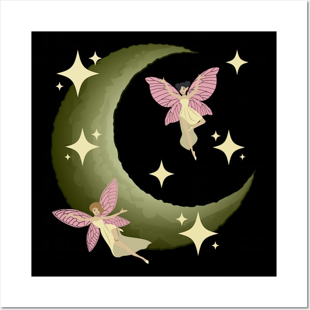 Fairycore Aesthetic Fairy Crescent Moon Fairies Wall Art by Alex21